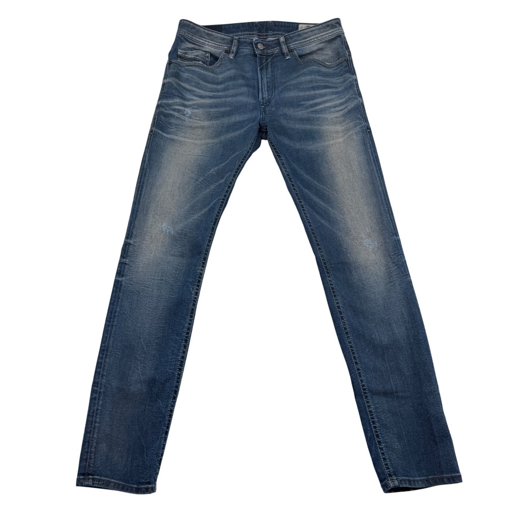Diesel Thommer Jeans Mens 32 Blue Slim Skinny Stretch Distressed Selvedged